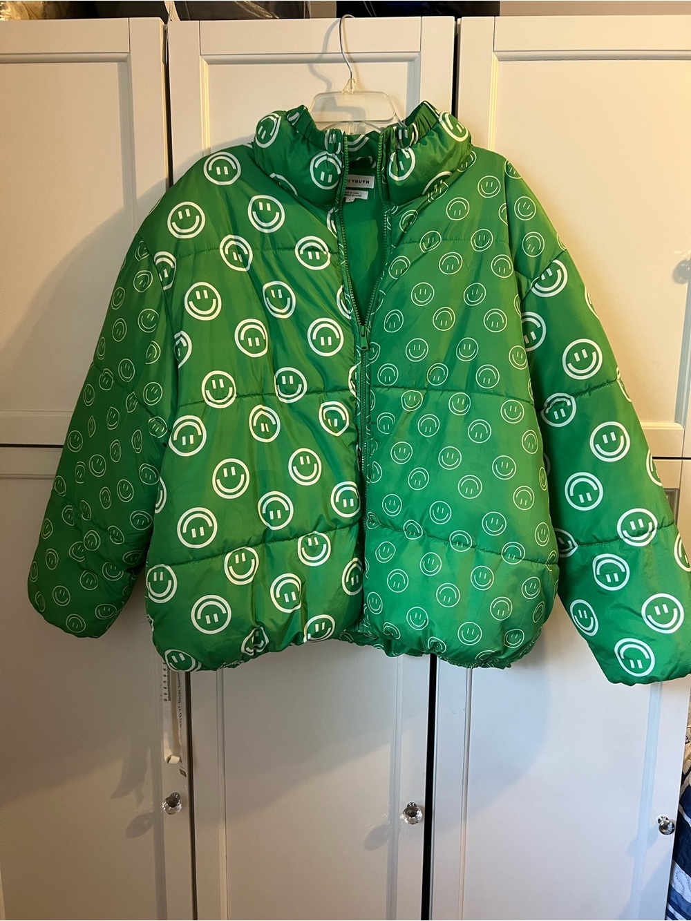NATIVE YOUTH Green Smiley Print Puffer Jacket